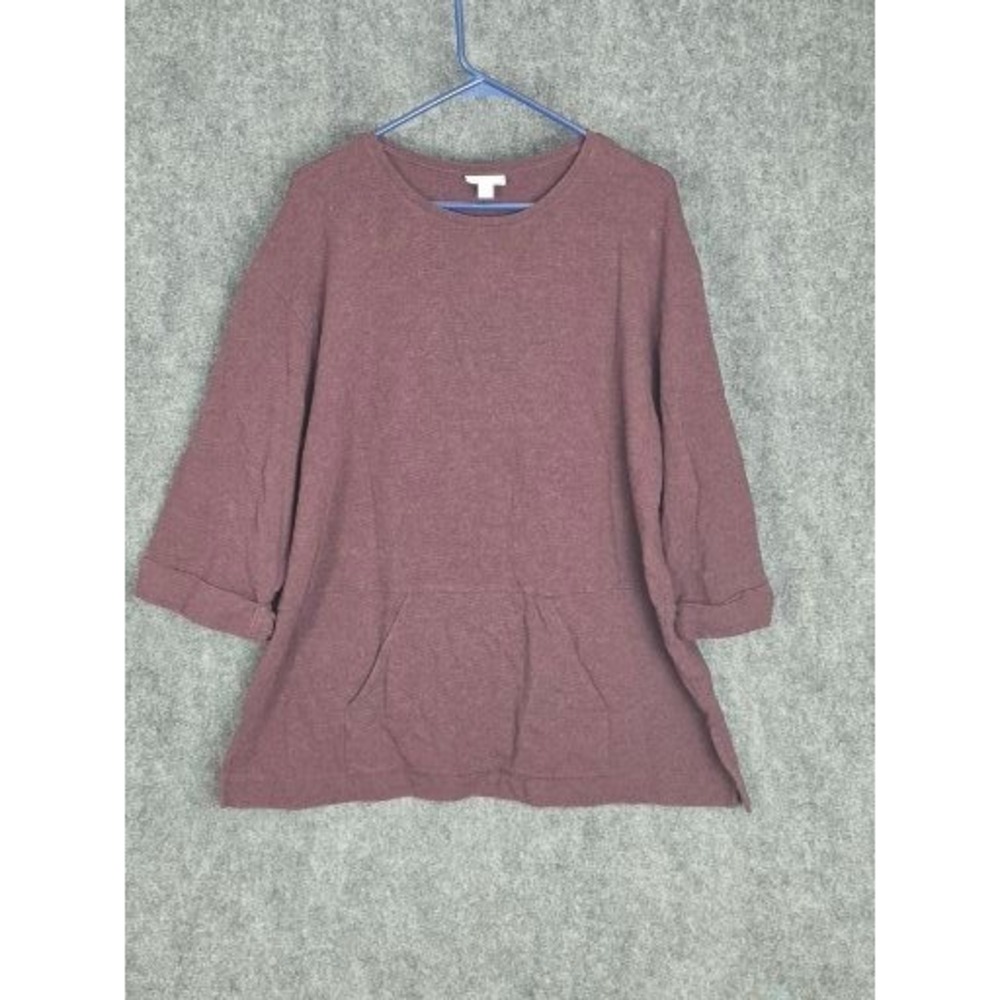 Pure Jill Womans Purple Long Sleeve Crew Neck Pocket Tunic Top Size XL Boho Chic